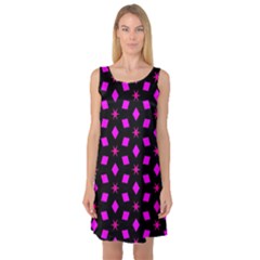 Pattern Stars Squares Texture Sleeveless Satin Nightdress