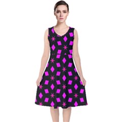 Pattern Stars Squares Texture V-neck Midi Sleeveless Dress  by Nexatart