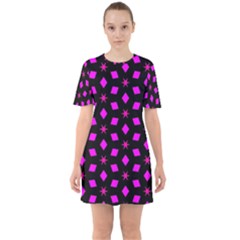 Pattern Stars Squares Texture Sixties Short Sleeve Mini Dress by Nexatart