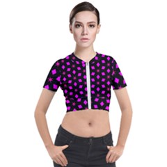 Pattern Stars Squares Texture Short Sleeve Cropped Jacket by Nexatart