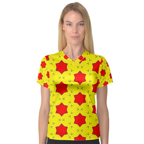 Pattern Red Star Texture Star V-neck Sport Mesh Tee by Nexatart