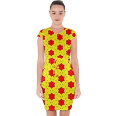 Pattern Red Star Texture Star Capsleeve Drawstring Dress  by Nexatart