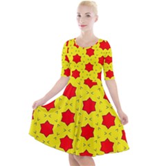 Pattern Red Star Texture Star Quarter Sleeve A-line Dress by Nexatart