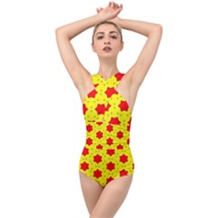 Pattern Red Star Texture Star Cross Front Low Back Swimsuit by Nexatart