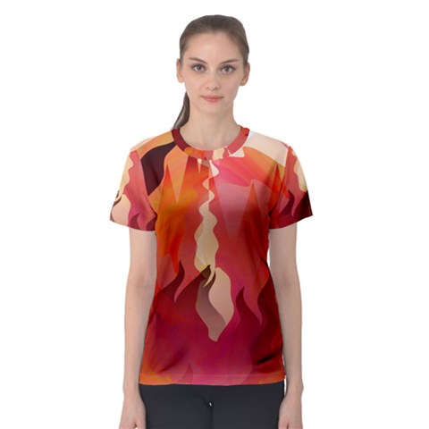 Fire Abstract Cartoon Red Hot Women s Sport Mesh Tee by Nexatart