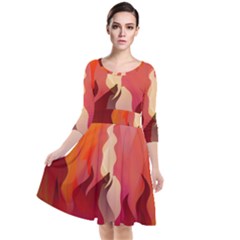 Fire Abstract Cartoon Red Hot Quarter Sleeve Waist Band Dress by Nexatart