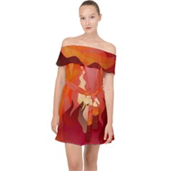 Fire Abstract Cartoon Red Hot Off Shoulder Chiffon Dress by Nexatart