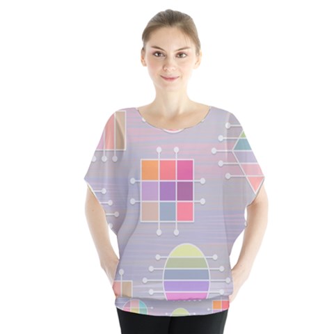 Pastels Shapes Geometric Batwing Chiffon Blouse by Nexatart