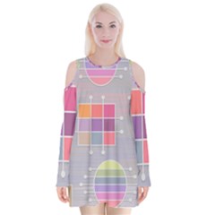 Pastels Shapes Geometric Velvet Long Sleeve Shoulder Cutout Dress