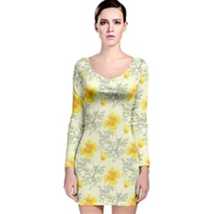 Floral Background Scrapbooking Long Sleeve Velvet Bodycon Dress