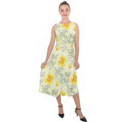 Floral Background Scrapbooking Midi Tie-back Chiffon Dress by Nexatart