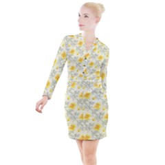 Floral Background Scrapbooking Button Long Sleeve Dress by Nexatart