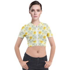 Floral Background Scrapbooking Short Sleeve Cropped Jacket