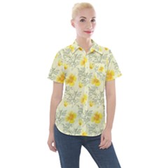 Floral Background Scrapbooking Women s Short Sleeve Pocket Shirt