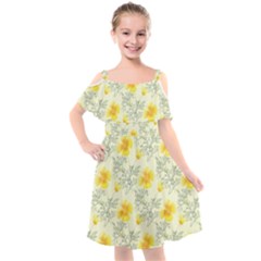 Floral Background Scrapbooking Kids  Cut Out Shoulders Chiffon Dress