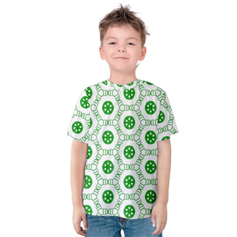 White Background Green Shapes Kids  Cotton Tee by Nexatart