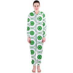 White Background Green Shapes Hooded Jumpsuit (ladies) 