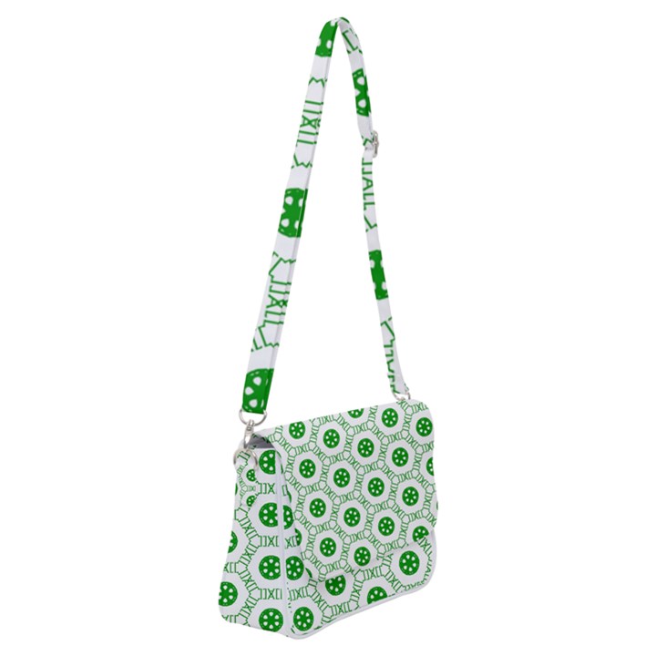 White Background Green Shapes Shoulder Bag with Back Zipper