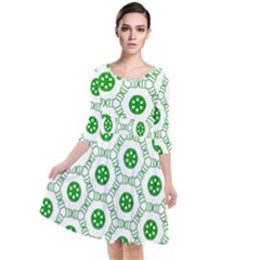 White Background Green Shapes Quarter Sleeve Waist Band Dress by Nexatart