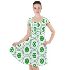 White Background Green Shapes Cap Sleeve Midi Dress by Nexatart