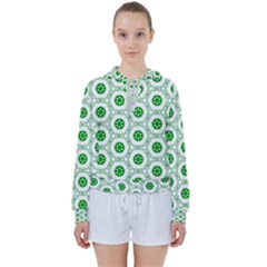 White Background Green Shapes Women s Tie Up Sweat