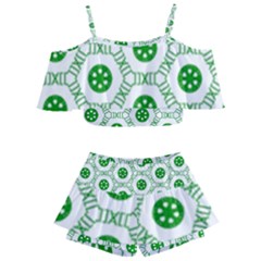 White Background Green Shapes Kids  Off Shoulder Skirt Bikini by Nexatart