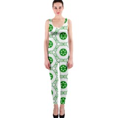 White Background Green Shapes One Piece Catsuit by Nexatart