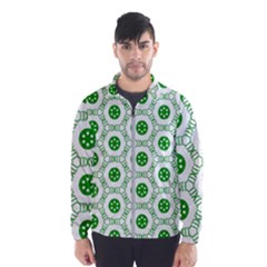 White Background Green Shapes Men s Windbreaker