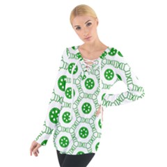 White Background Green Shapes Tie Up Tee by Nexatart