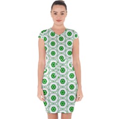 White Background Green Shapes Capsleeve Drawstring Dress  by Nexatart