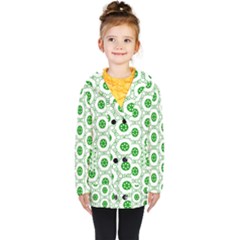 White Background Green Shapes Kids  Double Breasted Button Coat