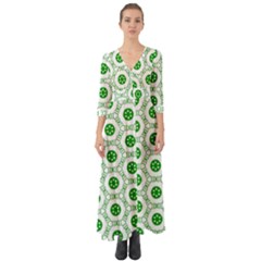 White Background Green Shapes Button Up Boho Maxi Dress by Nexatart