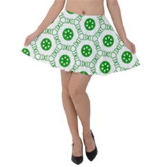 White Background Green Shapes Velvet Skater Skirt