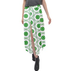 White Background Green Shapes Velour Split Maxi Skirt