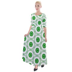 White Background Green Shapes Half Sleeves Maxi Dress