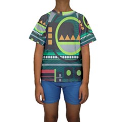 Background Colors Abstract Shapes Kids  Short Sleeve Swimwear by Nexatart