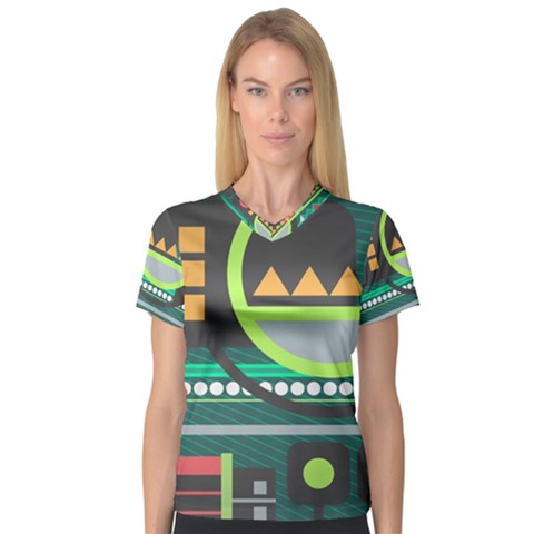 Background Colors Abstract Shapes V-neck Sport Mesh Tee by Nexatart