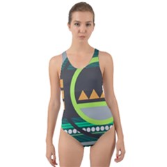 Background Colors Abstract Shapes Cut-out Back One Piece Swimsuit by Nexatart