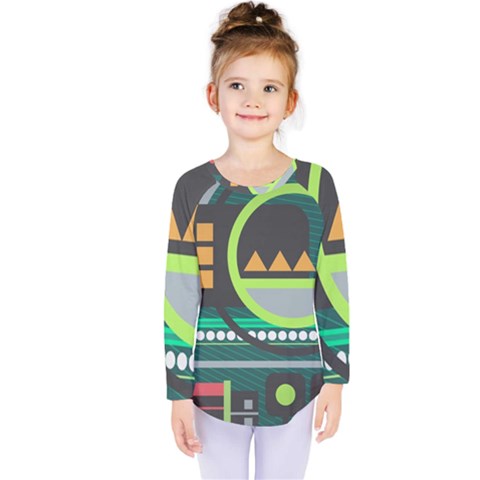 Background Colors Abstract Shapes Kids  Long Sleeve Tee by Nexatart