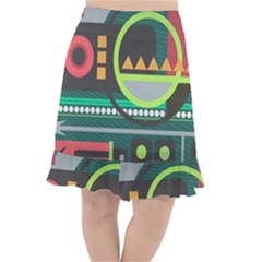 Background Colors Abstract Shapes Fishtail Chiffon Skirt