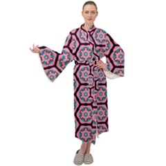 Background Pattern Tile Maxi Tie Front Velour Kimono