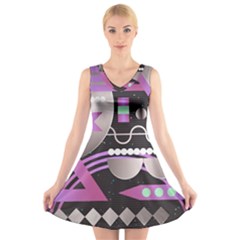 Background Abstract Geometric V-neck Sleeveless Dress by Nexatart