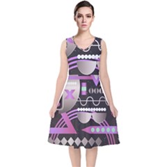 Background Abstract Geometric V-neck Midi Sleeveless Dress  by Nexatart