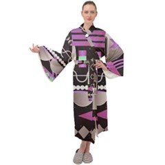 Background Abstract Geometric Maxi Tie Front Velour Kimono