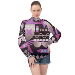 Background Abstract Geometric High Neck Long Sleeve Chiffon Top by Nexatart