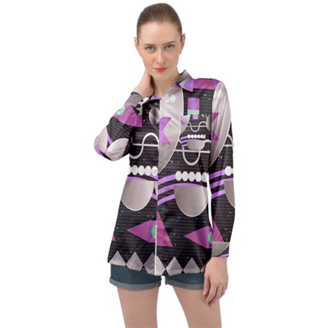 Background Abstract Geometric Long Sleeve Satin Shirt by Nexatart