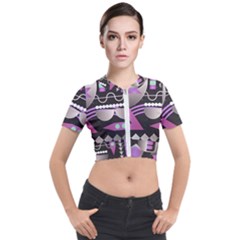 Background Abstract Geometric Short Sleeve Cropped Jacket