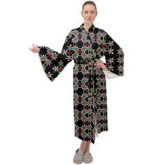 Pattern Black Background Texture Maxi Tie Front Velour Kimono