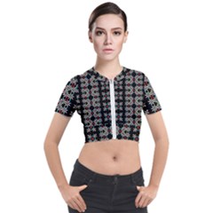 Pattern Black Background Texture Short Sleeve Cropped Jacket