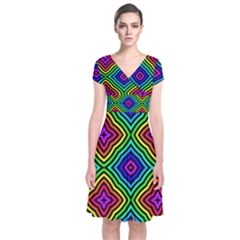 Pattern Rainbow Colors Rainbow Short Sleeve Front Wrap Dress